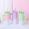 40oz Gradient Handle Insulated Cup with Jumbo Straw - High Aesthetic Car Ice Cooler for Women