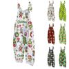 Women's Cotton Linen Overalls - Casual Loose Fit Retro Print Jumpsuit with Pockets