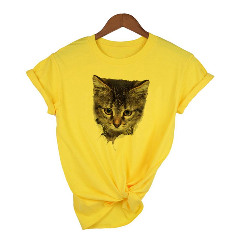 Fashion Cute 3D Cat Print Casual Harajuku T Shirt Summer Casual O Neck Clothes Top Female