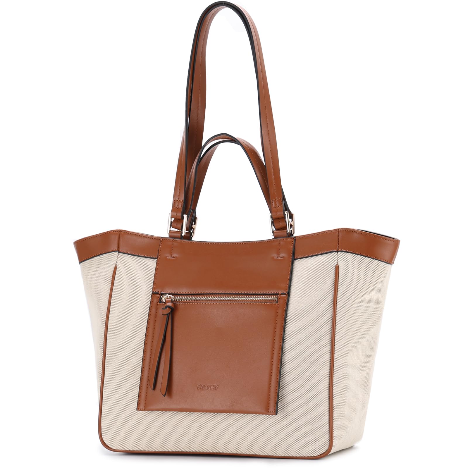 

Tote Bag for VASCHY Canvas PU Leather Business Large For Business Shoulder A4 Beige Women, Bag, Capacity, Lightweight, Commuting, Trips, Handbag, Bag, бежевий