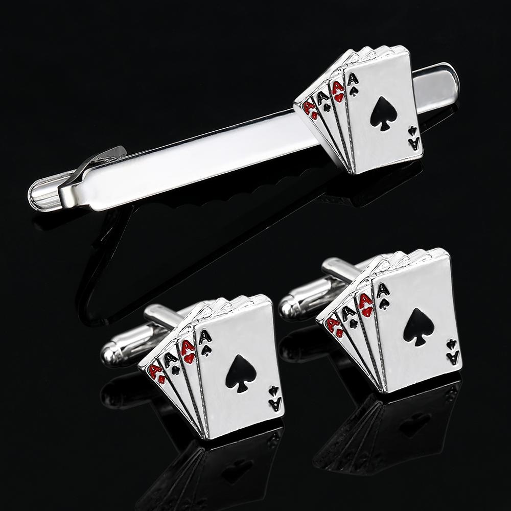 Klasyczna Męska Biżuteria Zestaw Spinki do Mankiety&Spinka do Krawata Poker AAAA Do Koszuli Garnituru Smokingowej Bluzki Akcesoria Biżuteryjne
