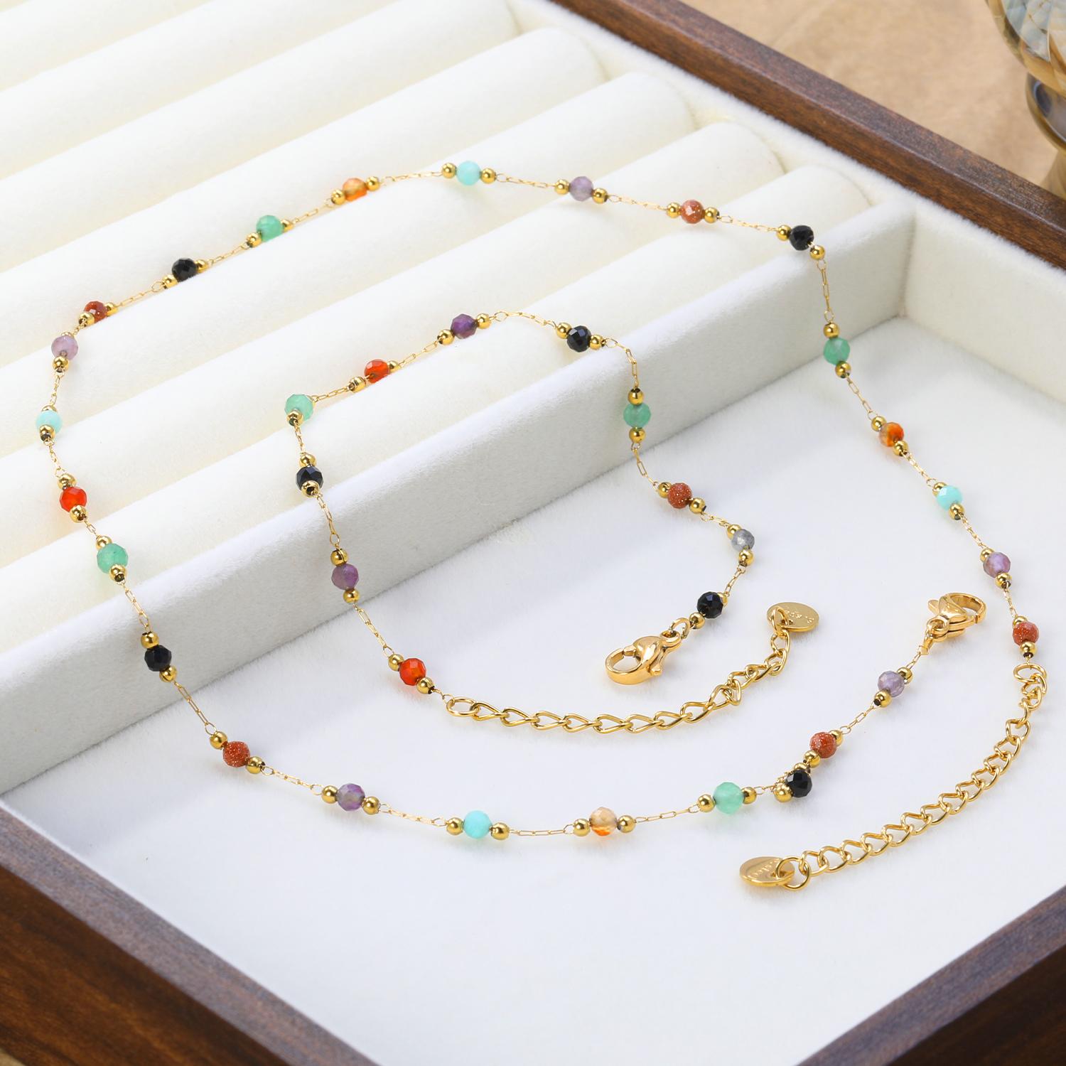 

316L Stainless Steel Natural Colored Beads Necklace Bracelet Sets Bohemian Girl Trend 2026 Non-fading Colorful Jewelry Set Gifts