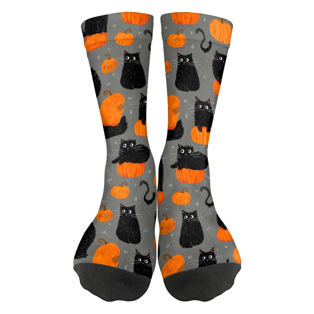 Unisex Breathable Mid-Calf Socks Halloween Pumpkin Pattern Comfortable Stretch Fit Athletic Socks for Everyday Wear