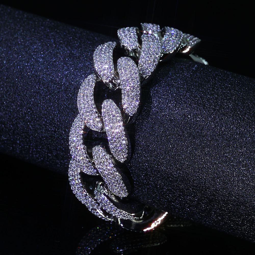 Velkoobchodní Hip Hop Šperky Lesklý Kubánský Řetízek Náramek 20mm Iced Out Vložený Mosazí 4 Řady Zirkon Módní High End Pánský Náramek