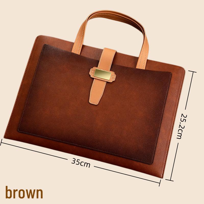 A4 Leather Business Document Bag - Portable Handheld Briefcase