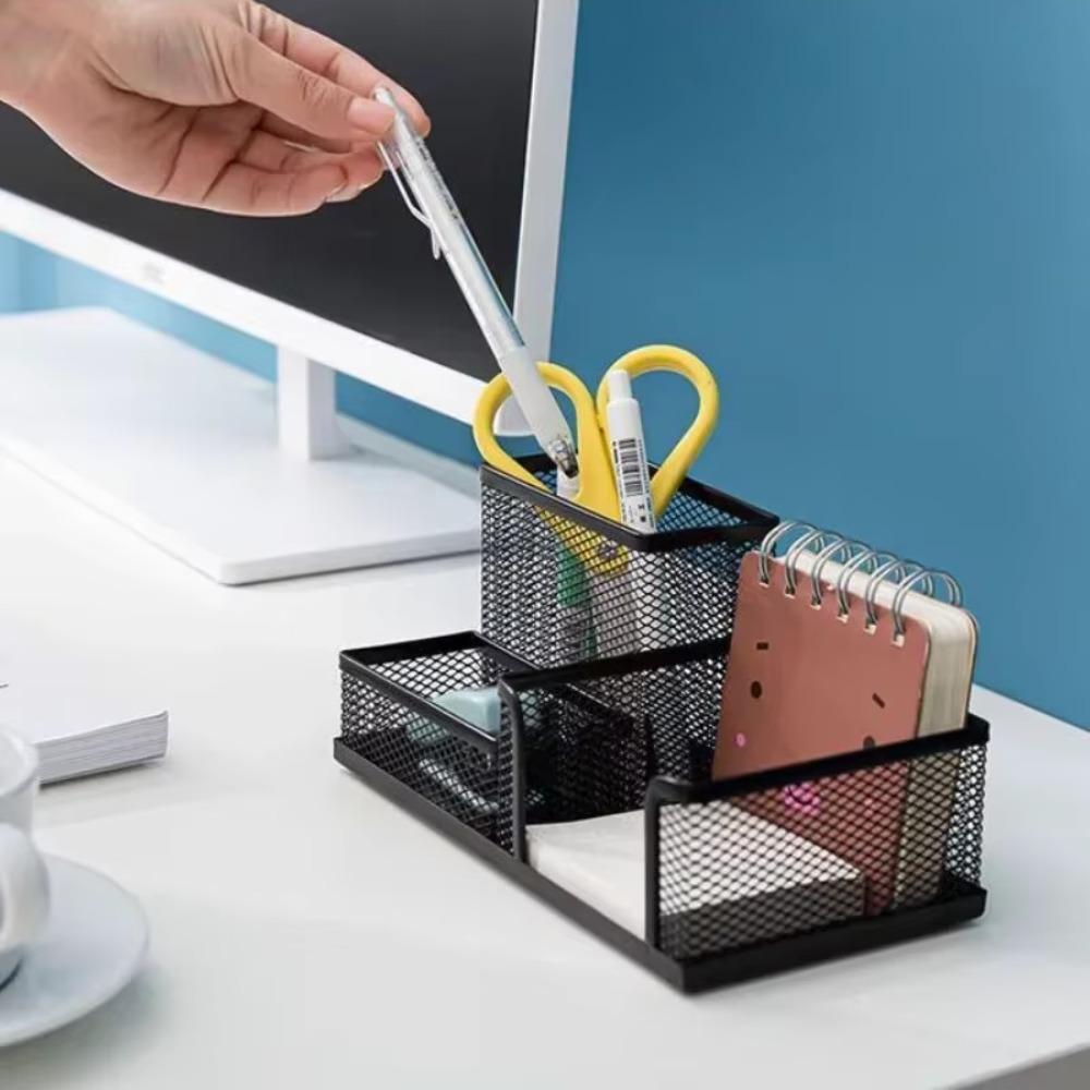 Mesh Design Pen Holder Metal Desk Stationery Organizer Pencil Storage Box  Student