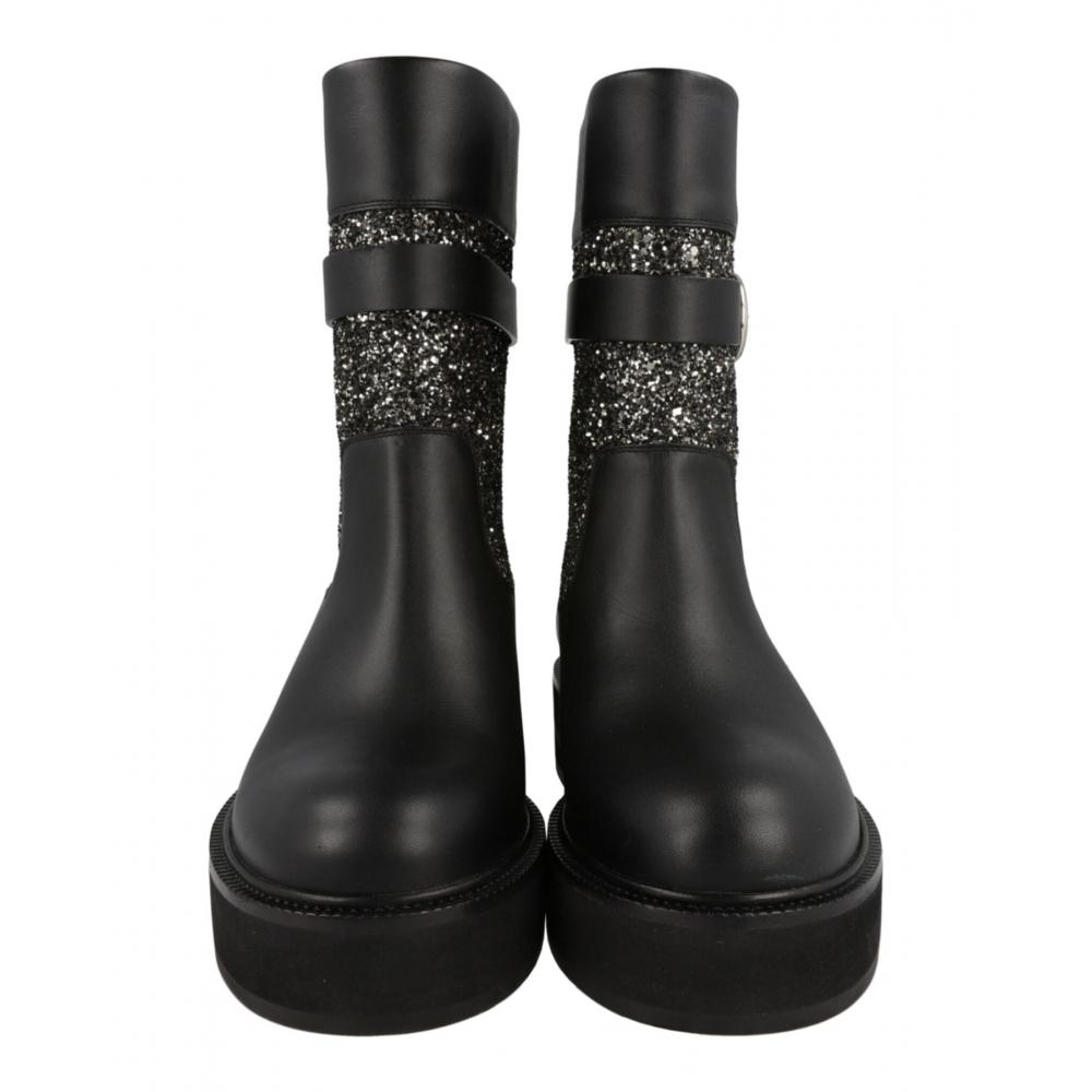 Salvatore Ferragamo Ean Glitter Ankle Boots Black