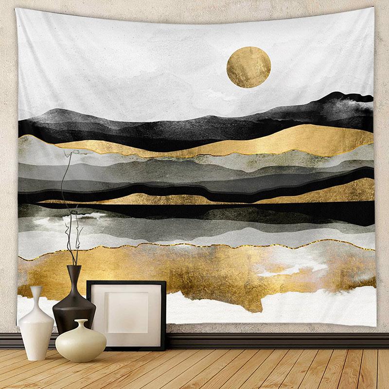Nordic Mountain Sunset Printed Tapestry Natural Landscape Wall Hanging Cloth Beautiful Bedroom Background Decoration with Nails
