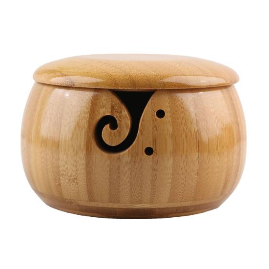 Ručně vyrobená miska z dřevěné příze s víkem Miska na háčkované nitě s odolnou spirálou pro organizované pletení