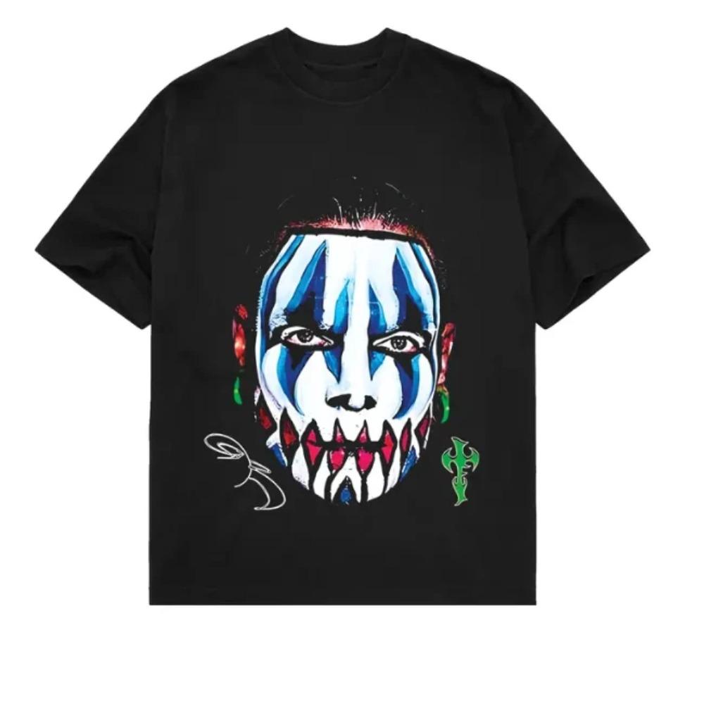 T-shirt con Stampa Jeff Hardy Pittura Facciale Blu Bianca Unisex Ispirata al Wrestling Stampa Grafica Casual Manica Corta Cotone Streetwear Top