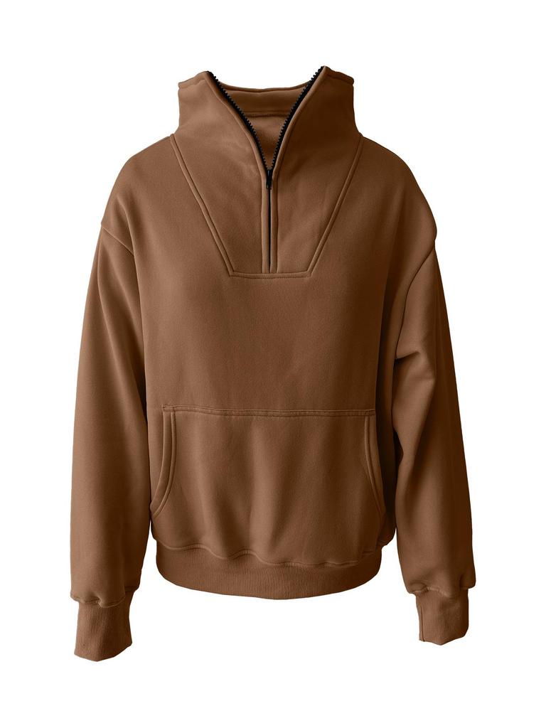 2023 Autumn-Winter Women's Fleece Stand Collar Zipper Hoodie with Pockets