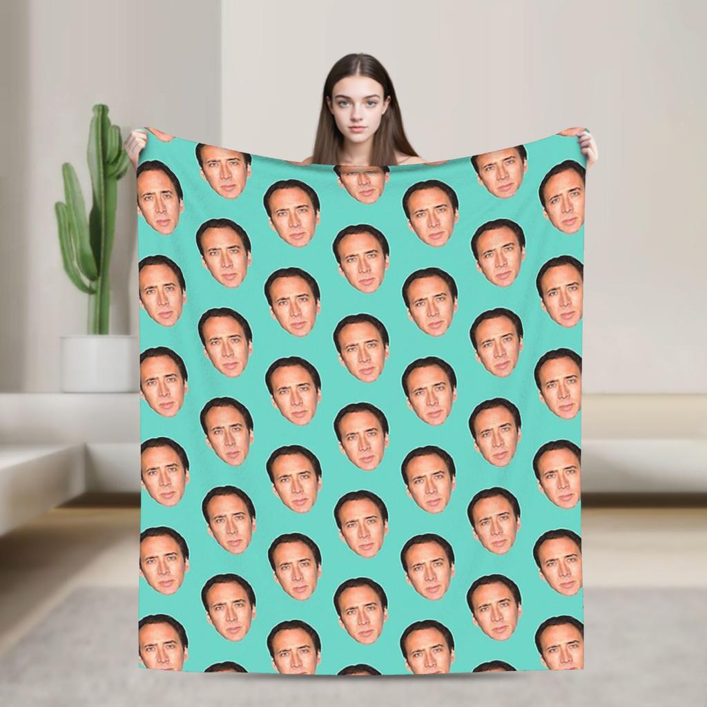 Merry Christmas Nicolas Cage Blankets Flannel Novelty Breathable Throw Blankets for Bed Sofa Autumn/Winter