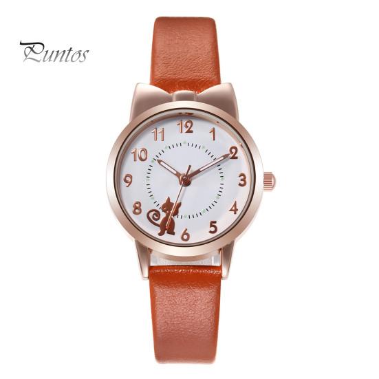 1 sada Dámské hodinky Star Moon náramek Kreslený kočičí motýlek Kulatý řemínek z umělé kůže Přesné Dívčí Studentské Křemenné hodinky Módní Šperky Narozeniny