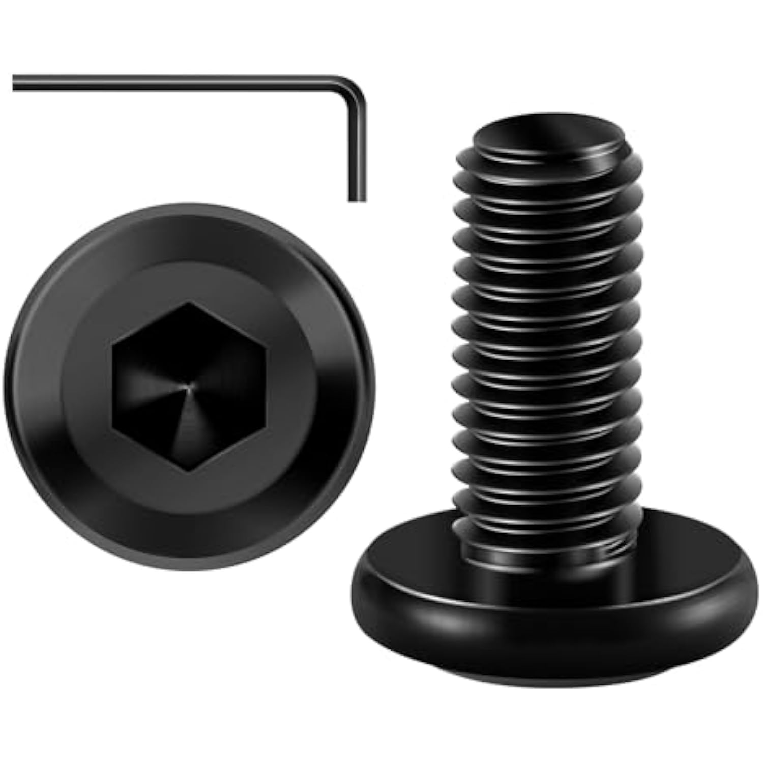 

20 шт. болтов с плоской головкой и шестигранным углублением под ключ, болты для мебели из нержавеющей стали 304 с полной резьбой, черная оксидная пленка и шестигранный гаечный ключ M6-10mm чёрный