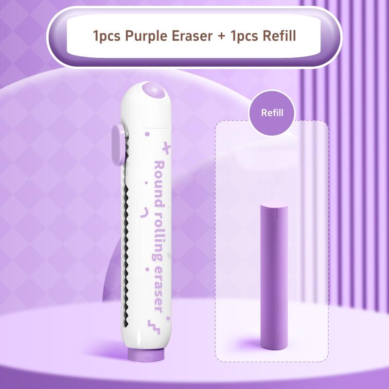 1pcs Round Rolling Eraser Refill Set Soft Color Refillable Less Dust Cleaning Correcting Tools Office School