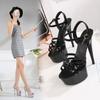 Sandalias de Plataforma de Tacón de Aguja Negras para Mujer, Tacón Súper Alto de 15CM, Zapatos de Pasarela Modelo de Desfile de Moda para Verano