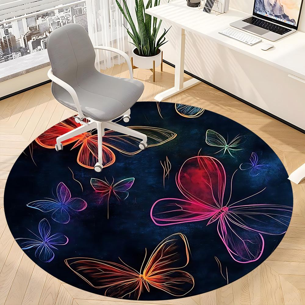 1pc Butterfly Fantasy Office Round Area Rug, Indoor Mat Suitable ForOffice, Under Office Chairs Bedroom Living Room Home Decor, Room Deco  D038
