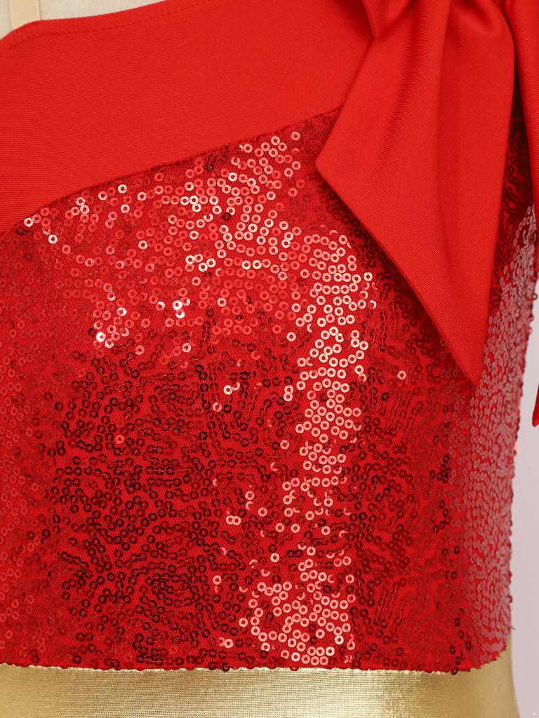 Girl Christmas Costume Sleeveless Sequins Stripes Tutu Dress Dance Dress Figure Skating Dress