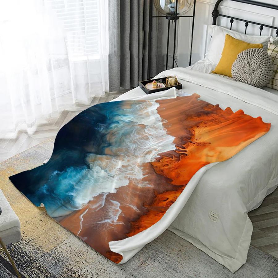 Ocean & Desert Pattern Microfiber Flannel Cover Blanket Bedroom Living Room Sofa Soft And Comfortable Home Decoration