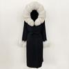 OFTBUY Winter Women Coat Real Natural Fox Fur Hooded Detachable Collar Double-faced Woolen Jacket Long Casual Elegant Overwears