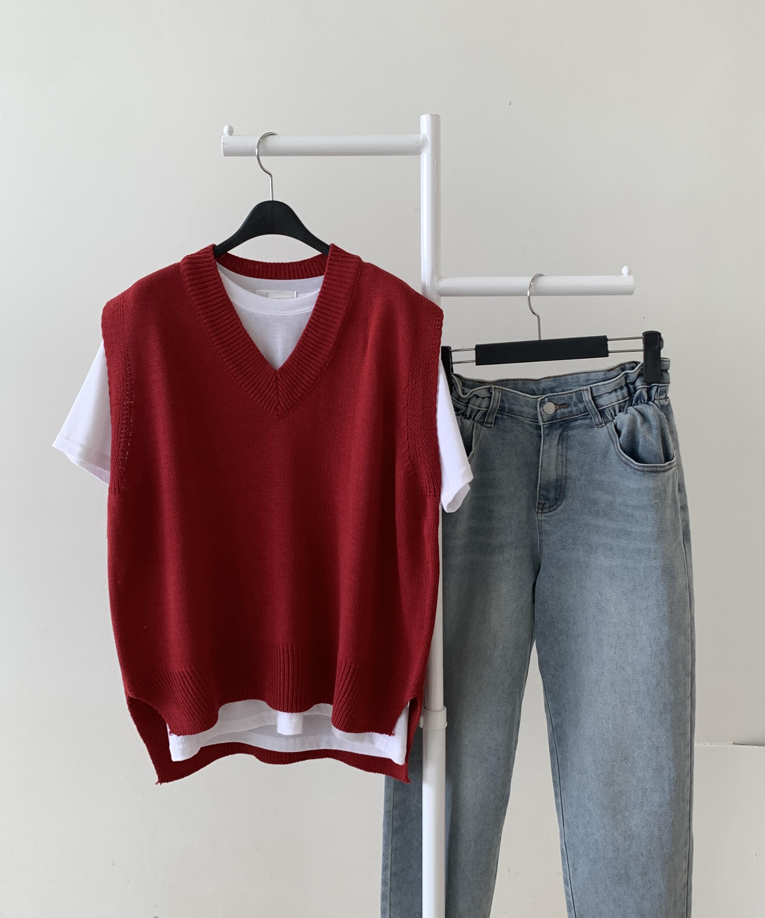 Simple Neat V-Neck Knit Vest ONE SIZE