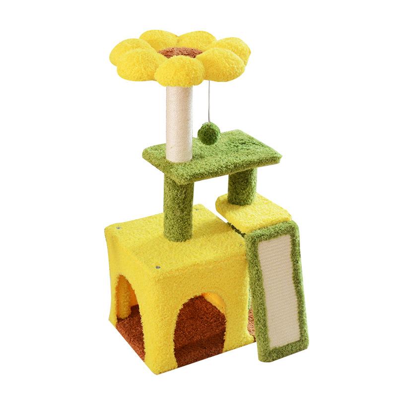 Sunflower Cat Tree with Condo, Large Cat Tower with Sisal Scratching Posts, Cat Climbing Furniture for Big Cats, Cat Playhouse