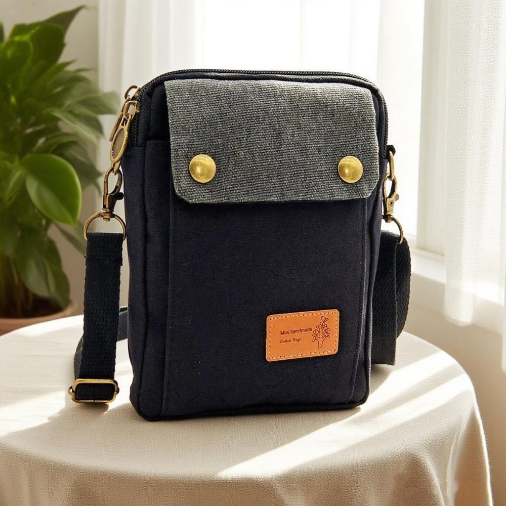 

Women s canvas 3-pull 4-layer crossbody phone bag чёрный