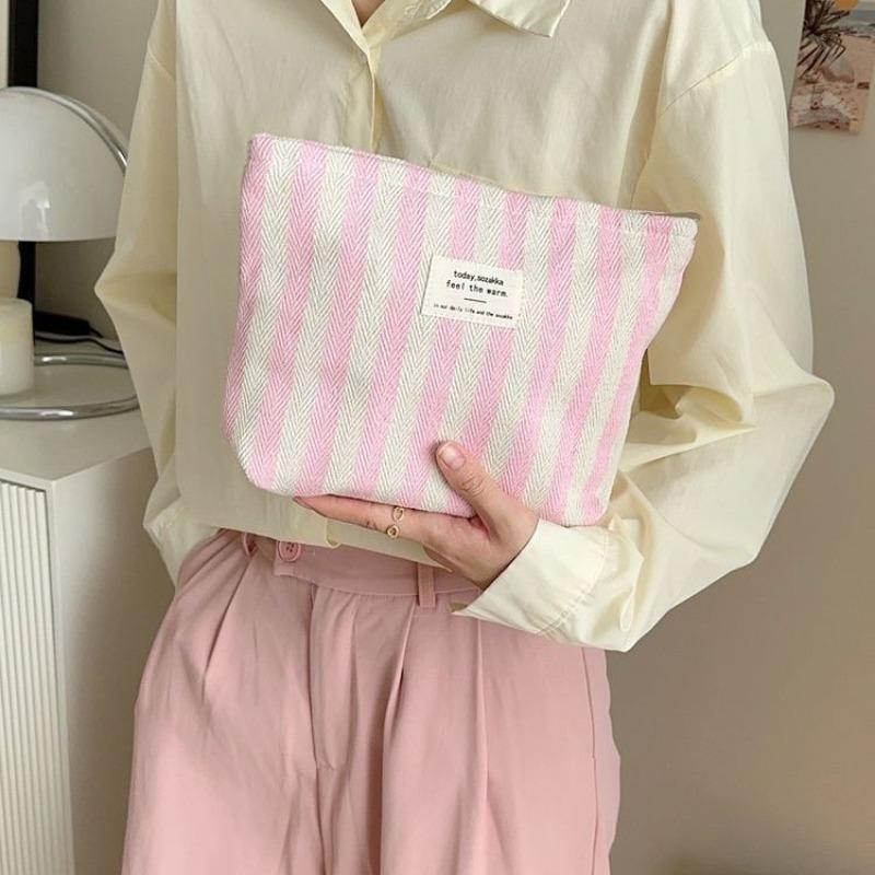 Fresh striped cosmetic bag women's toiletry bag storage bag large-capacity portable simple hand-held cosmetic bag