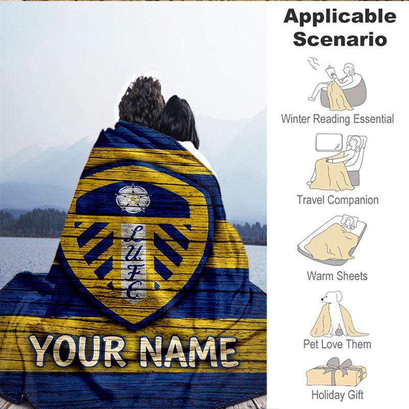 Custom Name Leeds United Crest Design Blanket Bedding Blanket for Women Men, Soft Throw Blankets for Couch,Bed, Picnic, Christmas Gifts
