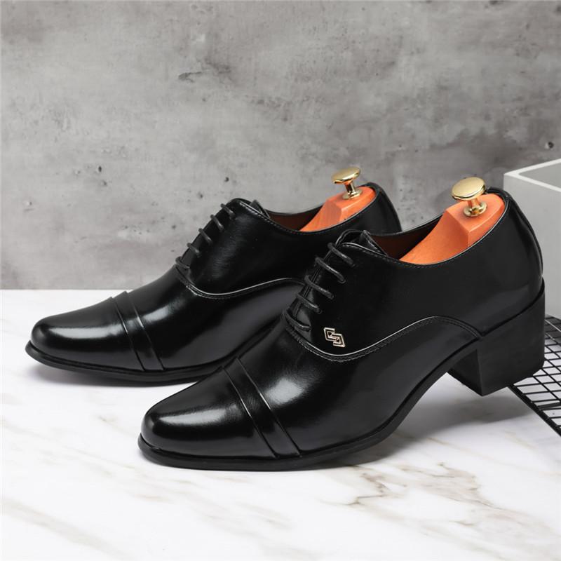 New British Fashion Men's Pointed Thick-soled Height Increasing Cuban Shoes Male Wedding Prom Homecoming Oxford Footwear