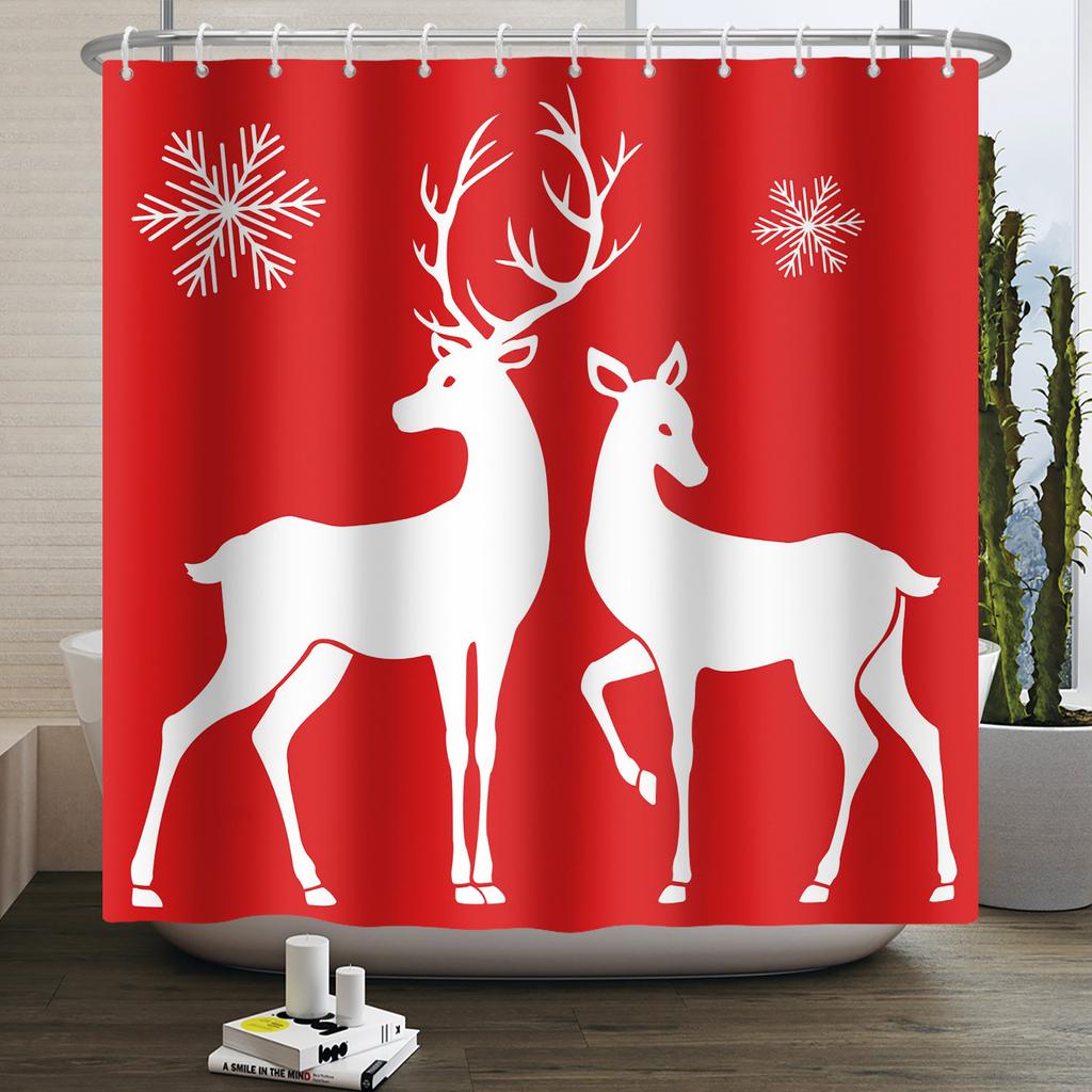 1/3/4pcs Navidad Merry Christmas 3D Printing Shower Curtain Polyester Waterproof Green Festival Accessories For Bathroom Decor