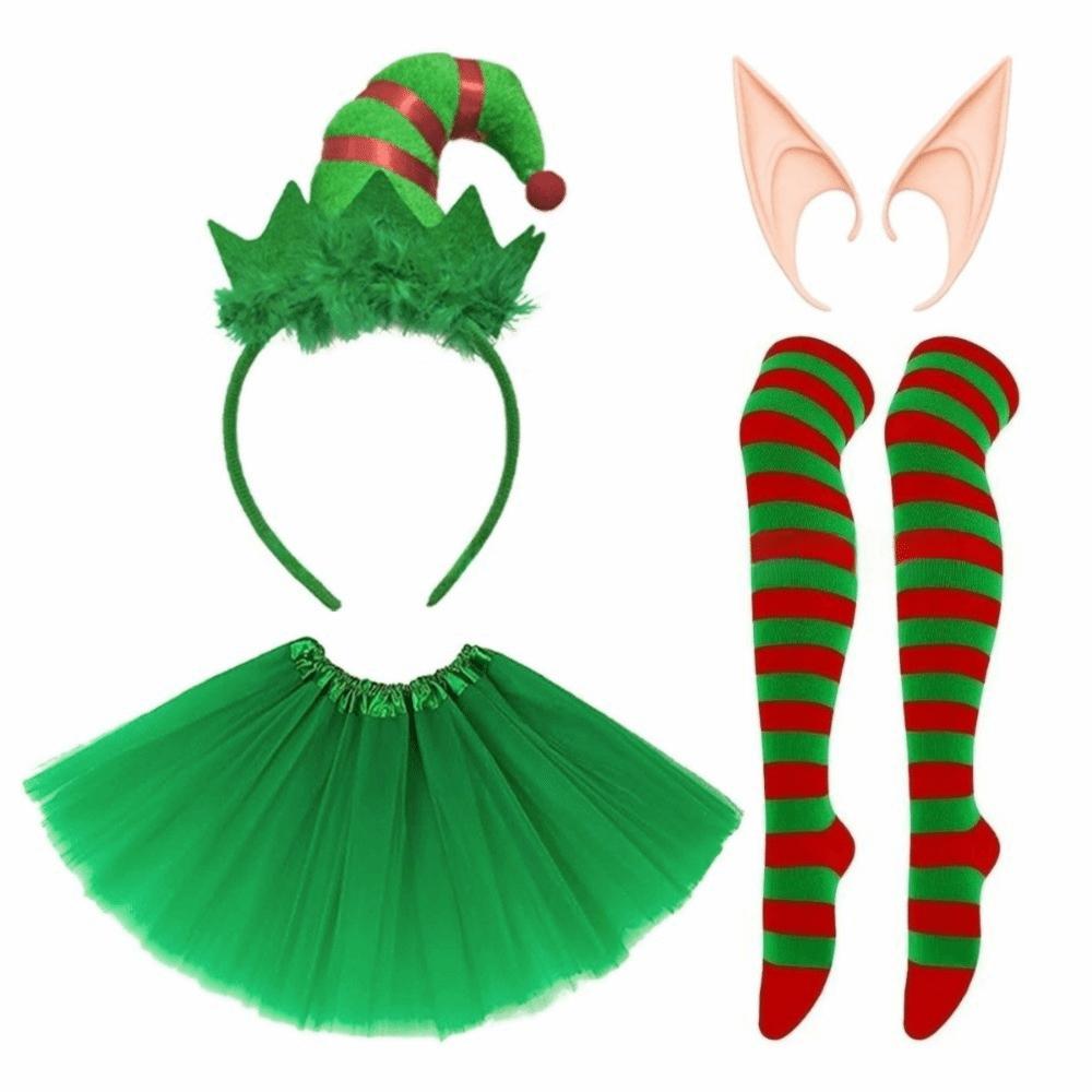 Fancy Dress Striped Christmas Elf Costume Performance Outfits Tulle Skirt Elf Dress Halloween Christmas Cosplay Suit Fancy Dress
