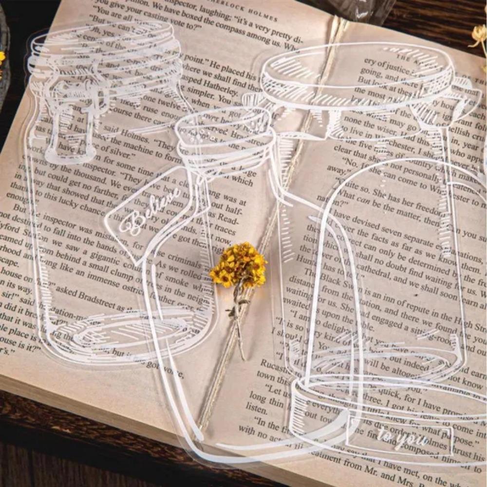 Transparent Glassware Bottle Shape/Flowers Stickers Decorative Decals Paper Scrapbooking Embellishment Supplies Bookmark  DIY Art Craft