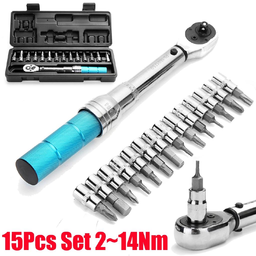 15 Adet Set 1/4" Sürücü 2-14Nm Bisiklet Tamir Anahtarı El Aleti Seti Bisiklet Tork Anahtarı Seti Bisiklet Aletleri Kit Seti Alet