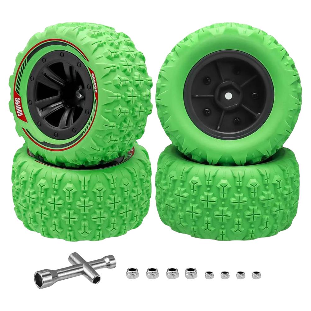 

4Pcs 12mm Hex RC Wheels and Tires Wheels Tires for 1/14 1/16 RC Car Crawler Green