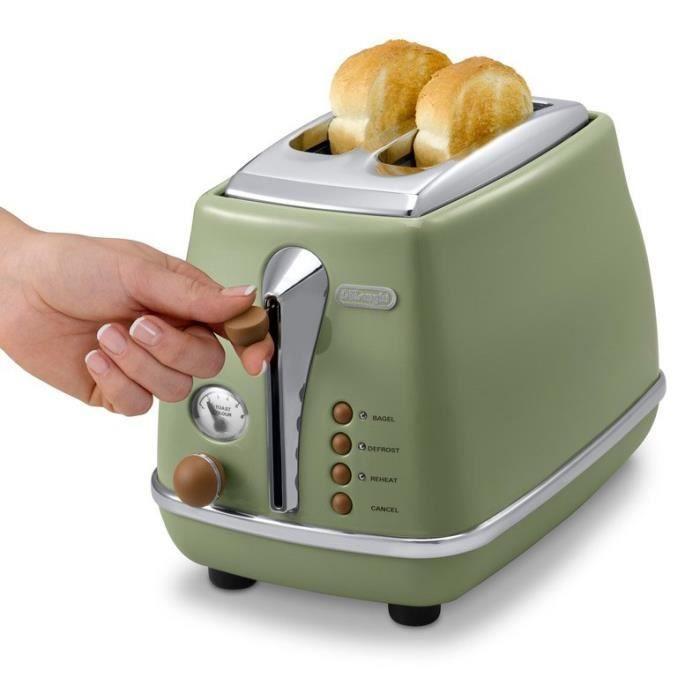 Toaster - Delonghi - Icona Vintage - 2 Slices - 6 Positions - Olive Green/Chocolate