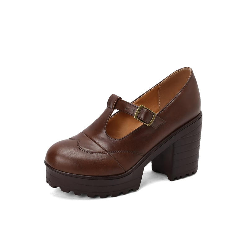 Dámské boty na vysokém podpatku, jaro a léto nové, voděodolné, platforma, silný podpatek, velká velikost, přezka, nízký svršek