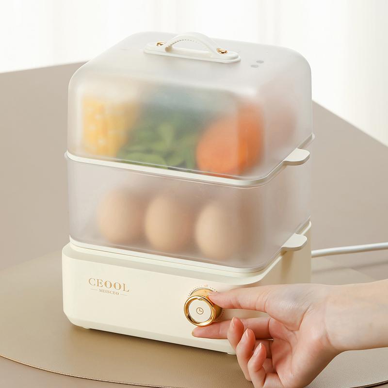 Doppelschichtiger elektrischer Eierkocher, zeitgesteuerter Eierkocher, Frühstücksmaschine, automatischer Dampfgarer, Eiercreme-Dampfkocher, Speisenwärmer