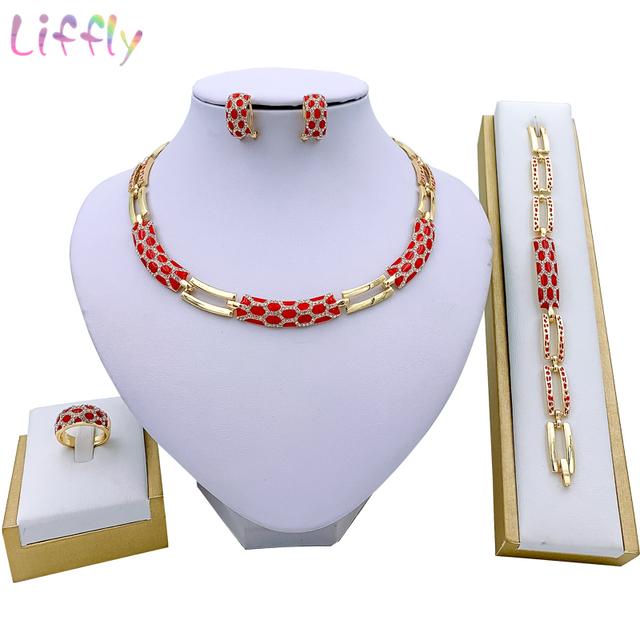 

Liffly Women Dubai Jewelry Sets Luxury Bridal Nigerian Wedding African Beads Jewelry Set Costume New Design 45cm