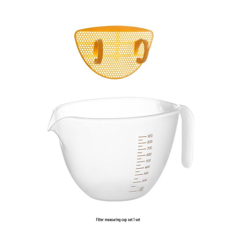 Food-Grade Egg Beating Bowl with Scale & Spout: Heat-Resistant, Filter Screen, Ideal for Baking Egg Mixtures.