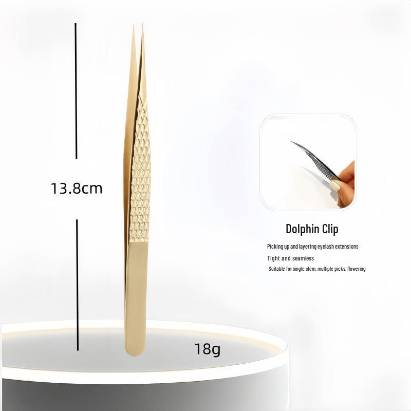 High Precision Diamond Pattern Eyelash Tweezers with Stainless Steel Fiber Tip