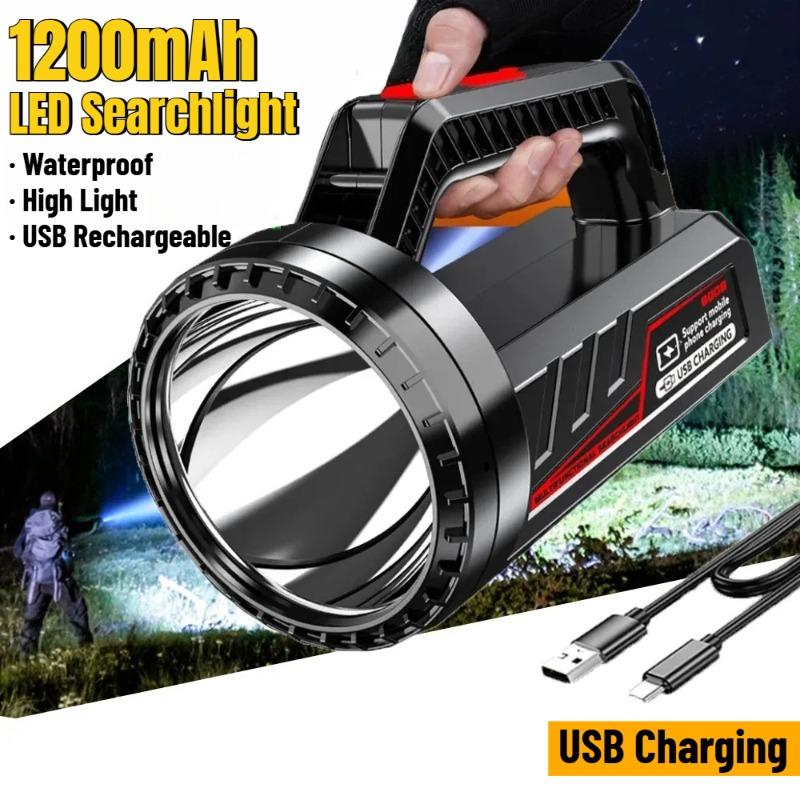 High Light LED Searchlight 1200mAh Long Range Torch USB Rechargeable Work Light P90 Waterproof Floodlight Powerful Flashlight