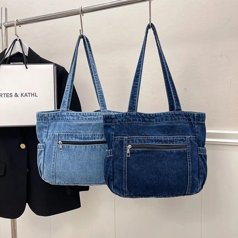 Leisure Denim Sewing Thread Shoulder Bags Women's Bags Large Capacity 2026 Large Capacity High Quality Basic Style Tote Bags