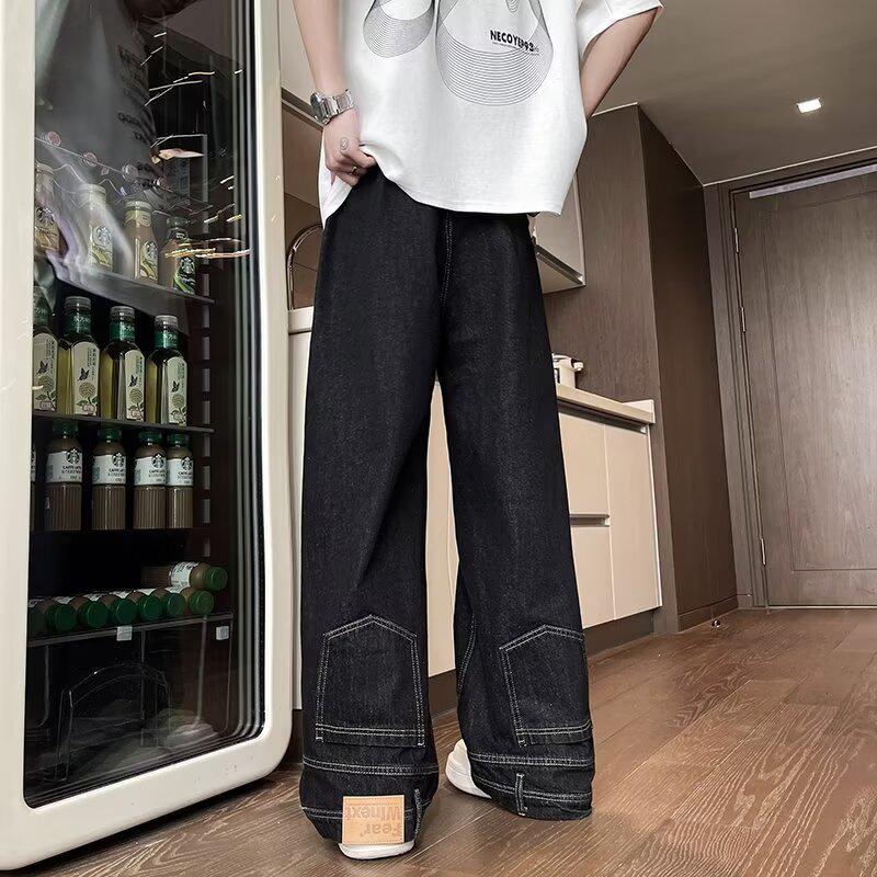 

Унисекс Ретро Джинсы Широкие Штанины с Дизайном Задних Карманов M чёрный