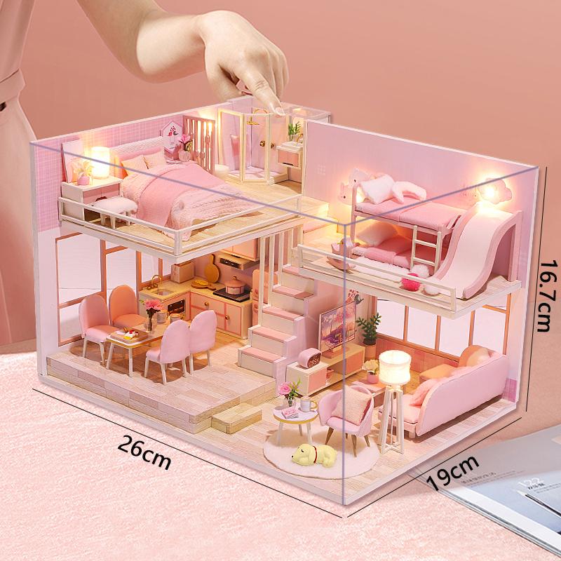 Wooden Miniature Doll House Kit 3D Puzzle Assembly Building Model Toy Handmade Duplex Apartment Production Toys Home Decoration