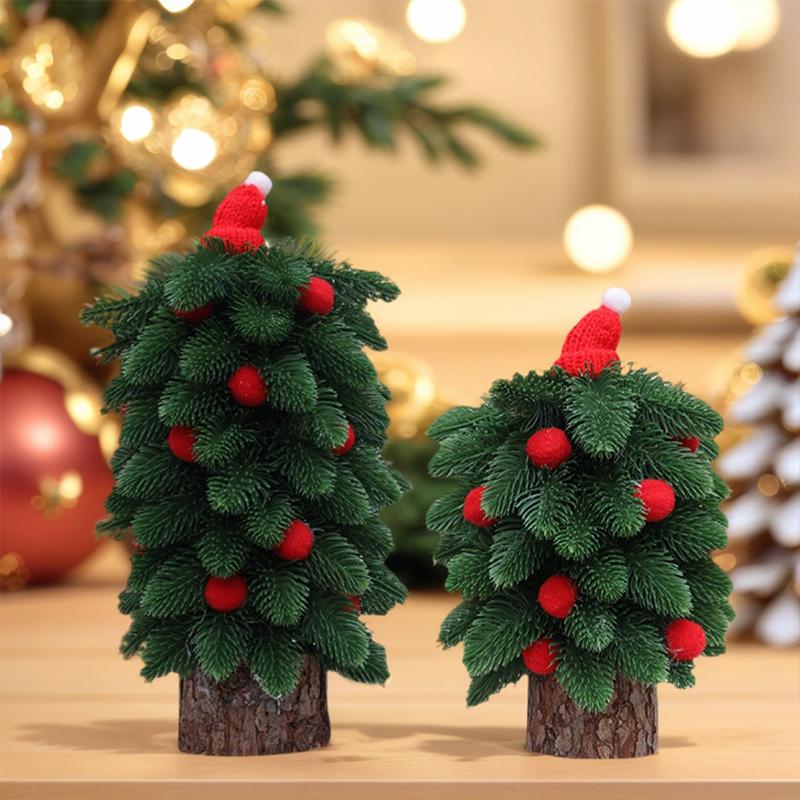 Weihnachts-Mini-Schlafzimmer Simulierte Kiefernadelbaum-Atmosphäre Dekoratives Rotes Haarball-Schreibtischornament Festivaldekoration