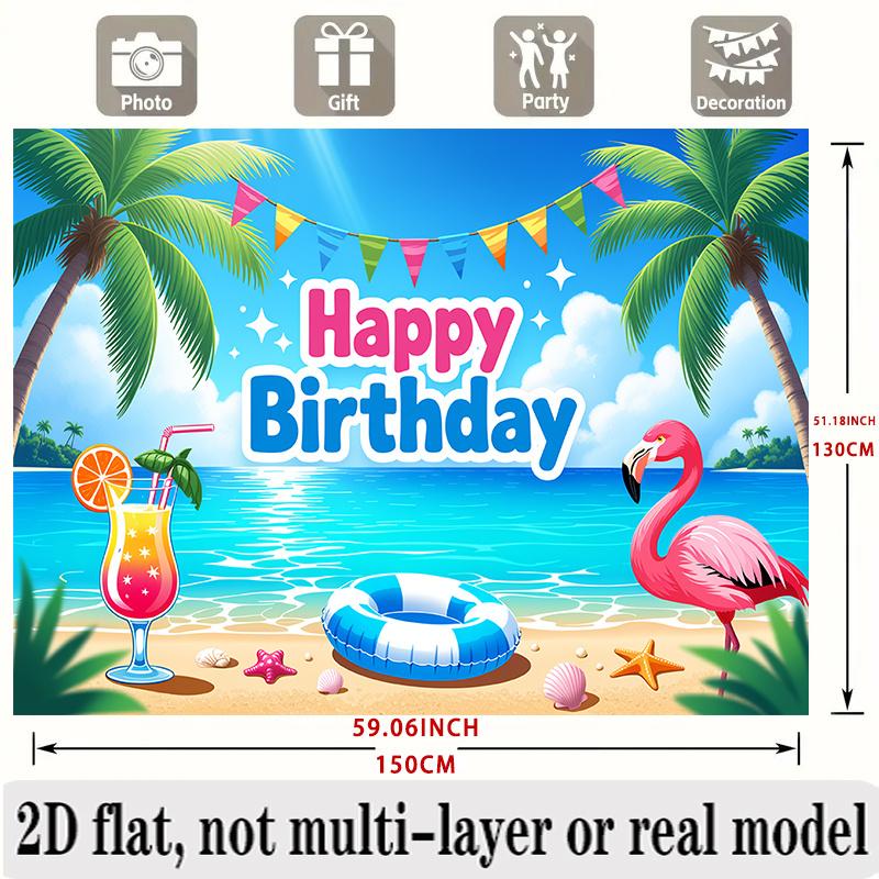 Tropical Beach Birthday Banner, Flamingo Ring Backdrop Wall Decor for Party