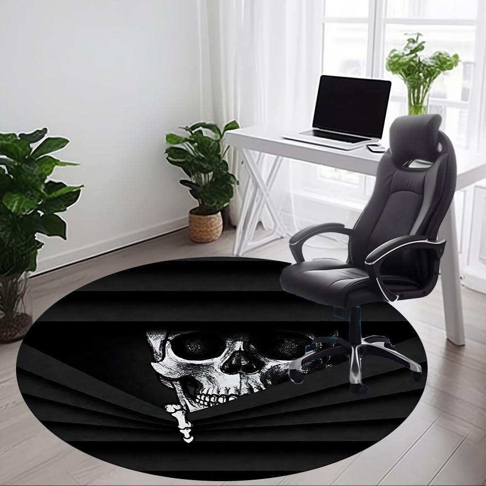 1pc Skull Pirate Office Round Area Rug, Mat Suitable For Office, Under Office Chairs Bedroom Living Room Home Decor, Room Deco