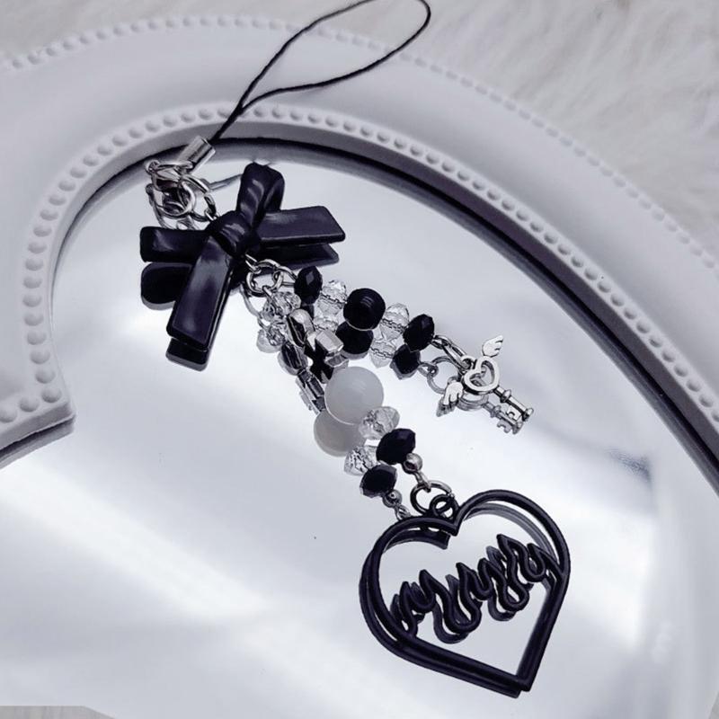 Bowknot Heart Cross Hanging Pendant Sweet Cool Phone Strap Bag Decoration Portable Hanging Lanyard Gift for Girls Women