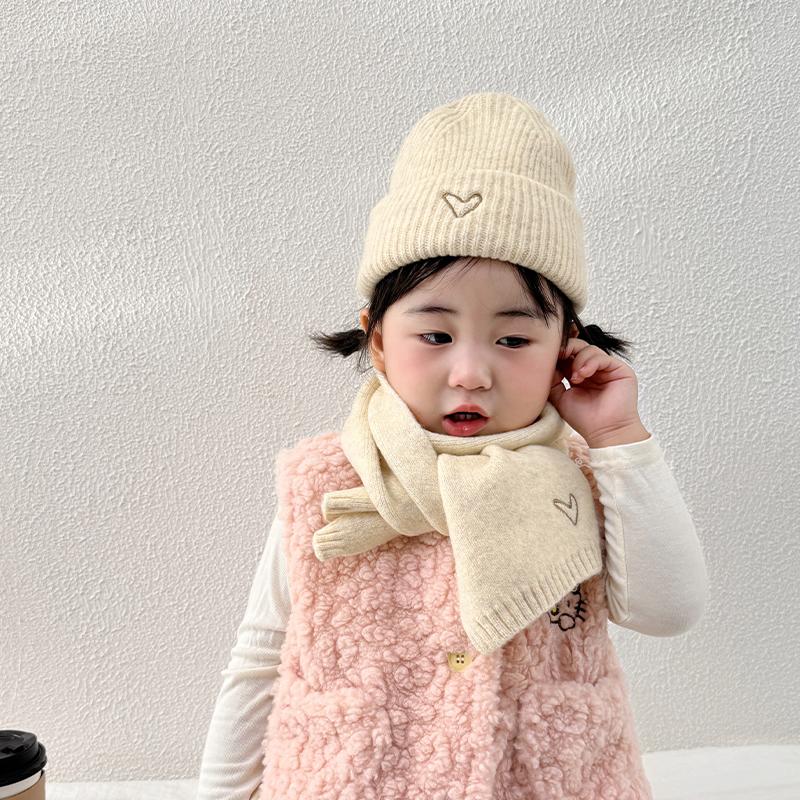 Children'S Hat And Scarf Two-Piece Set Autumn And Winter Korean Style Knitted Hat Baby Warm Wool Pullover Hat Scarf